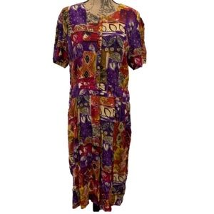 Vintage Darian purple leaf pattern button dress